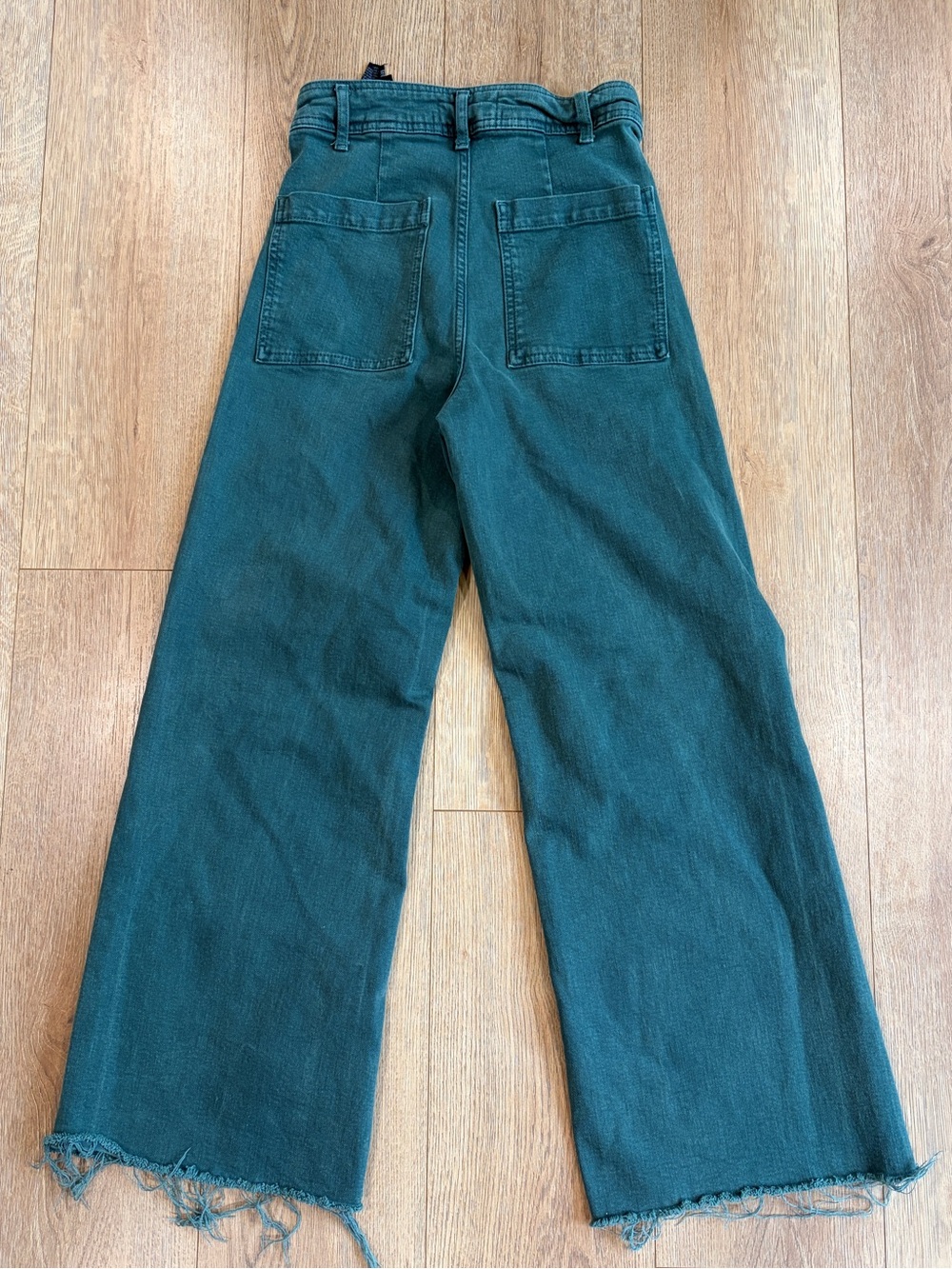 Zara Marine Straight Wide Leg Jeans Teal Green Raw Hem High Rise 28 - Picture 2 of 8